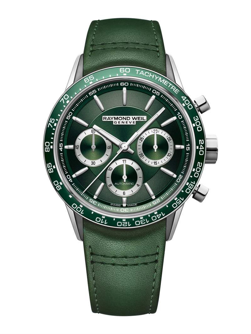 Raymond Weil佩戴Freelancer7741綠色計(jì)時(shí)腕表-復(fù)刻表