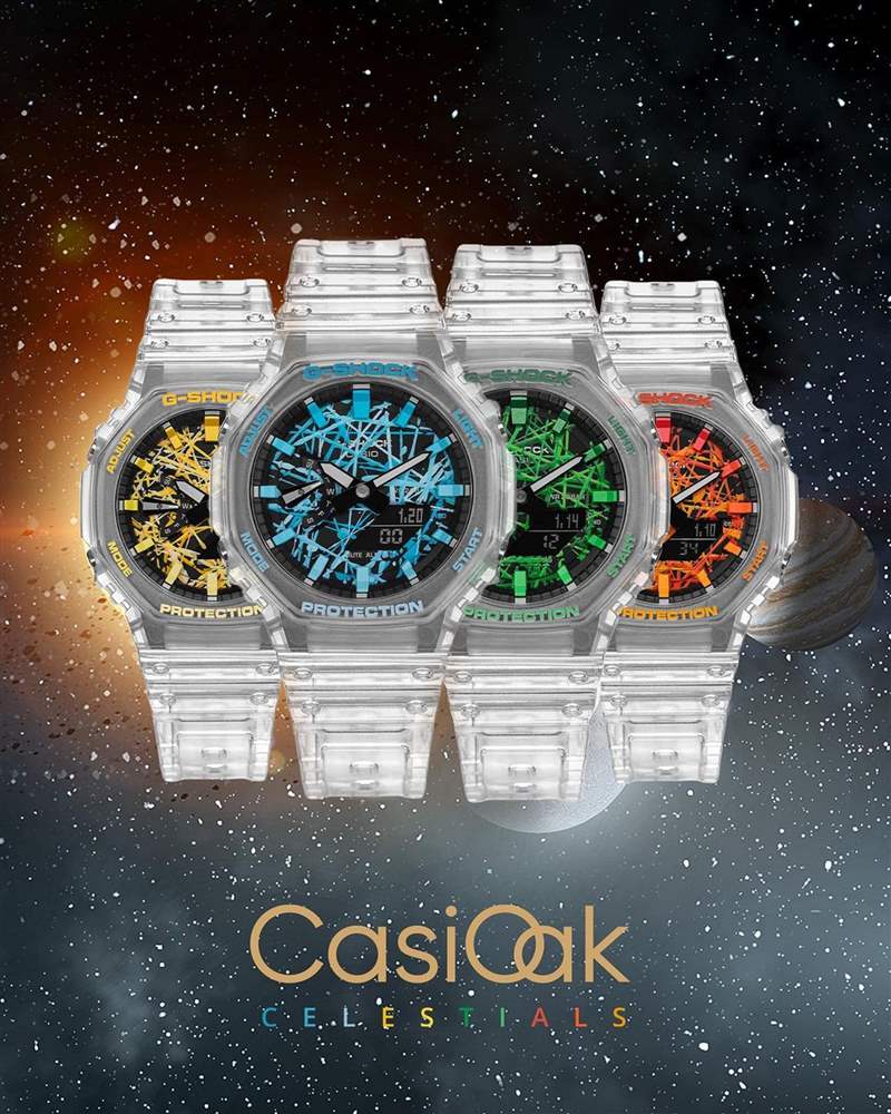 IFL Watches與The Dial Artist嶄新開發CasiOak Celestial系列，將天體主題帶入農家橡樹手表，并用抽象手繪結合彩色詮釋不同行星。 （Source：iflwatches）