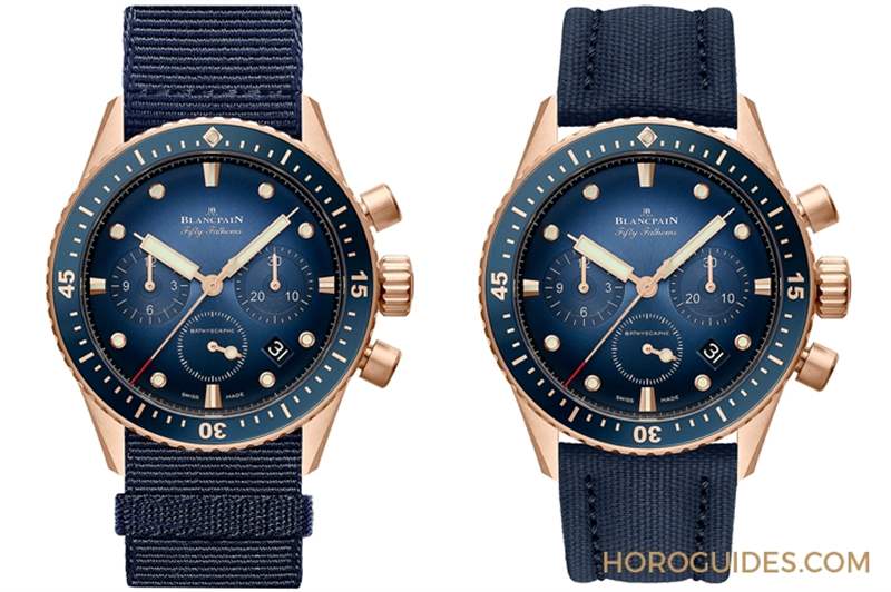 18K紅金藍面、23級鈦灰面,Blancpain五十噚深潛器飛返計時碼表兩款延伸新作-復刻表