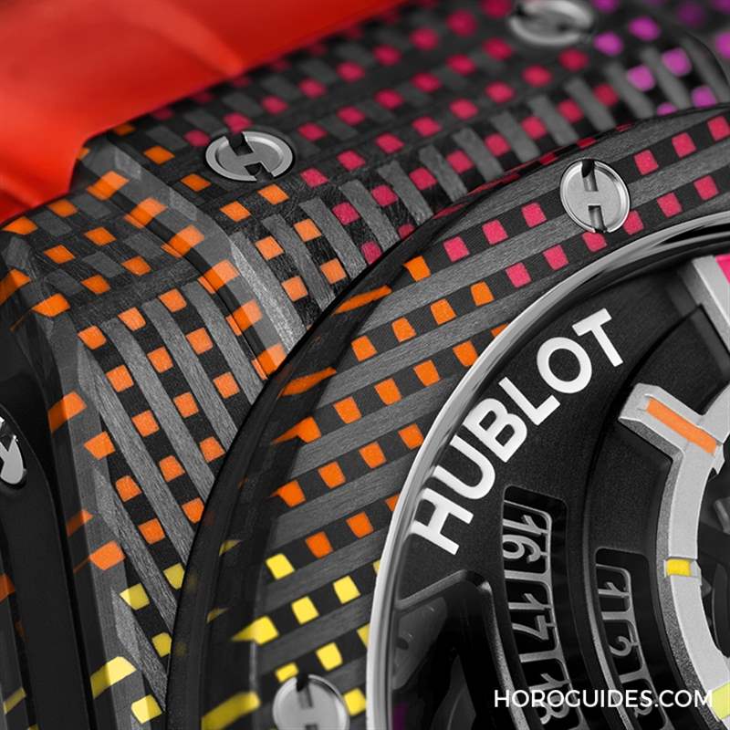 HUBLOT - 為碳纖維表殼編織出彩虹色調(diào)：HUBLOT MP-09雙軸陀飛輪5天動力儲存腕表