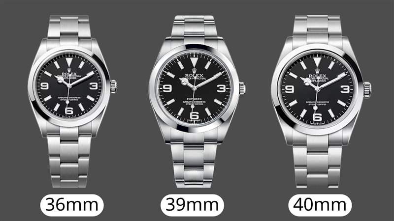 左起為表徑36mm的124270，表徑39mm的214270，以及表徑40mm的224270。 （ROLEX；01制圖）