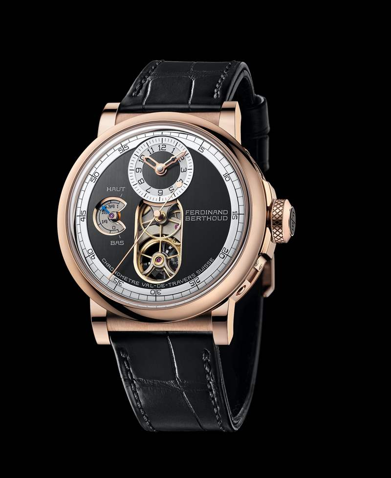 Chronomètre FB 2T精密時計系列，型號FB 2T.2（18K玫瑰金款搭配黑色緞面表盤）（圖片來源：Chronométrie Ferdinand Berthoud）