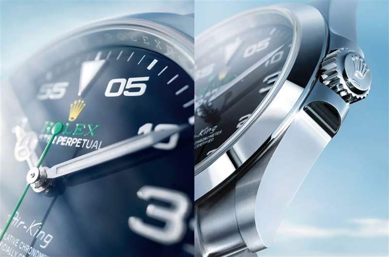 經過2022年的改款后，Air-King內外呈現許多細節差異，如多了表冠護肩、機芯升級3230等，都讓手表的耐用性與精準度獲得優化。 （Source：ROLEX）