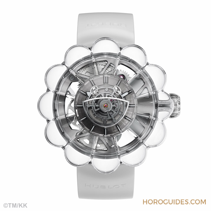 HUBLOT - 12辦花型透明藍寶石表殼！ 村上隆微笑小花仙氣爆棚了｜Hublot MP-15村上隆藍寶石陀飛輪腕表