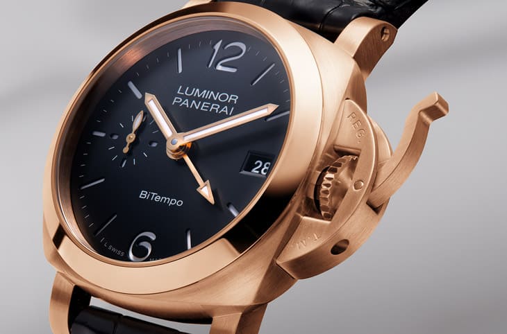 沛納海Luminor PAM01641改以Goldtech紅金搭配實(shí)用兩地時間功能-復(fù)刻表